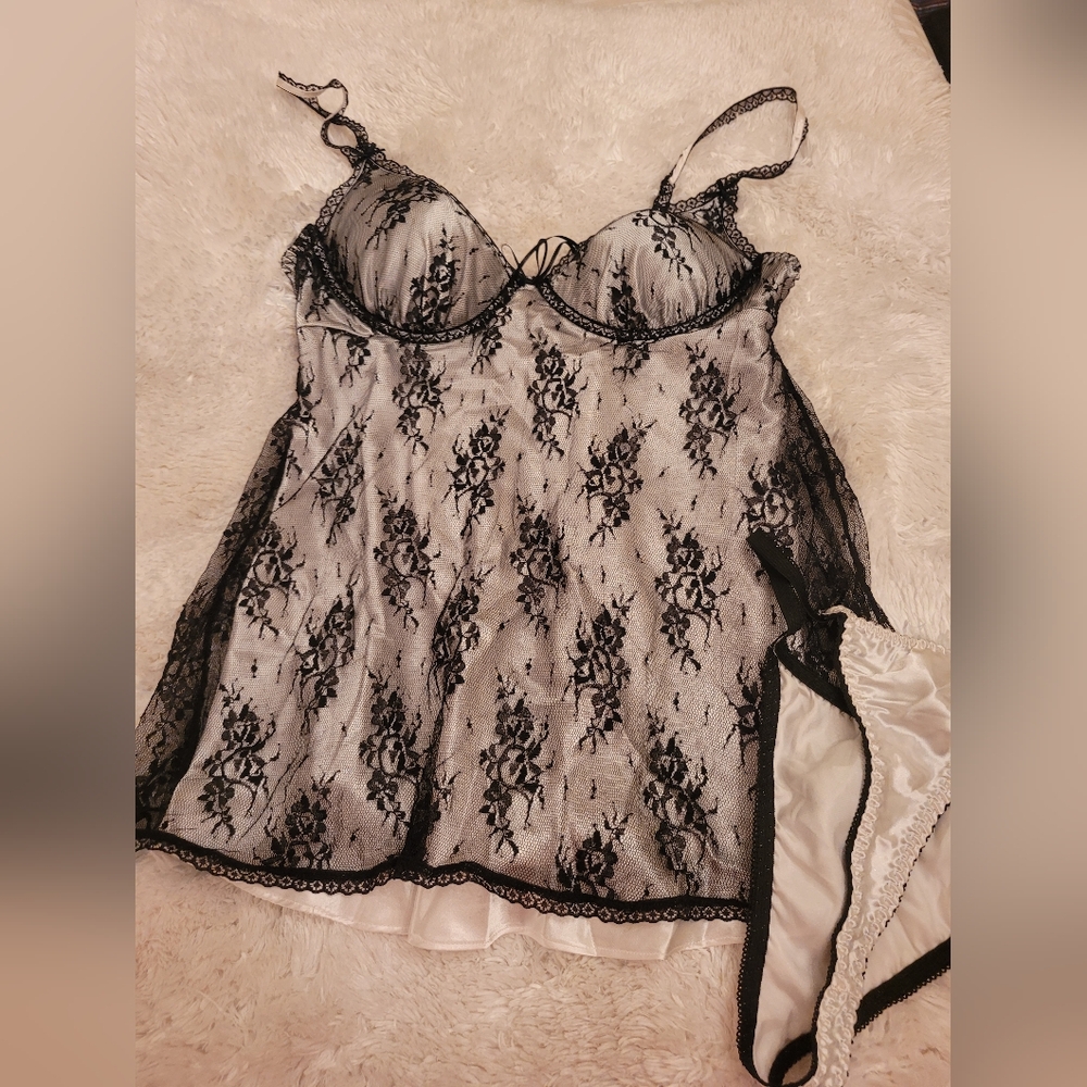 Black Lace Trim Chemise and Panty Set Women's Intimates New Without Tag! Size L